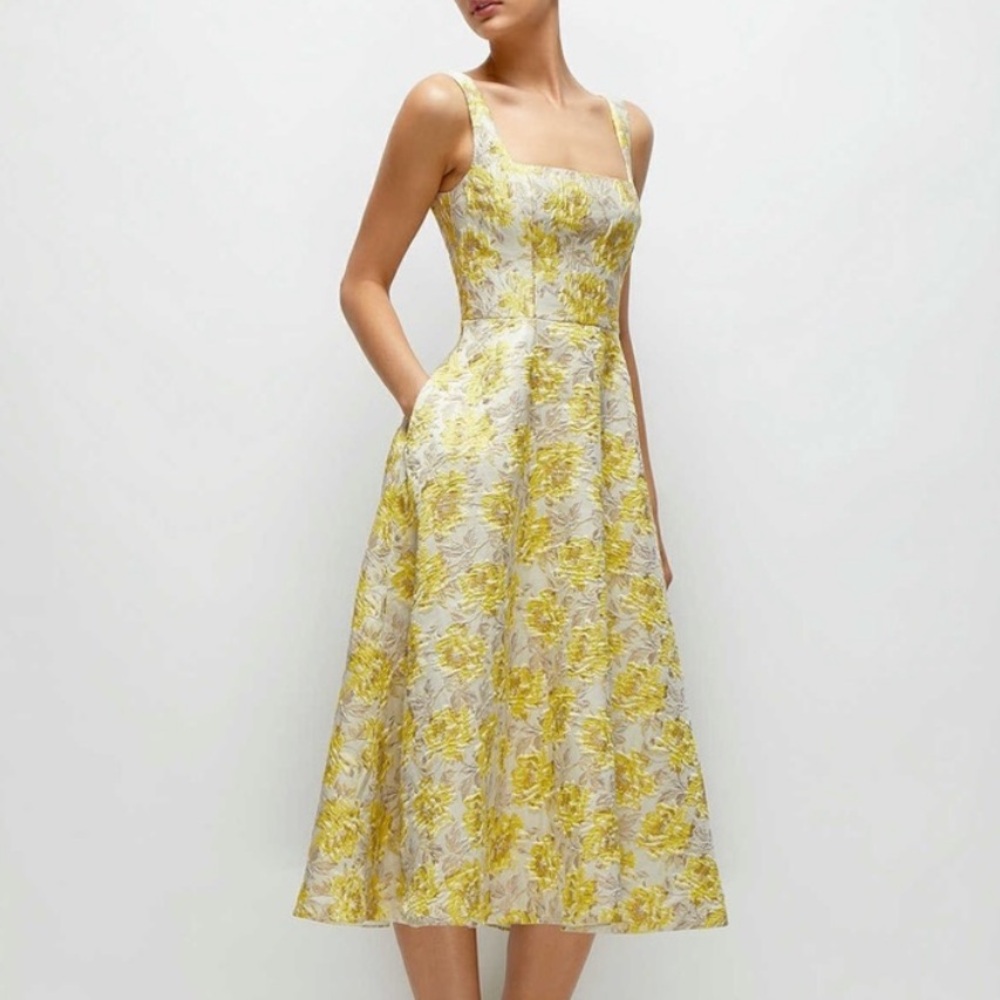Dessy Collection Yellow Floral Midi Dress - Picture 2 of 9